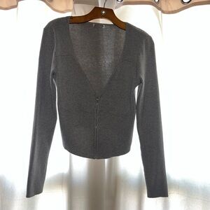 Gray Ribbed Knit Cardigan